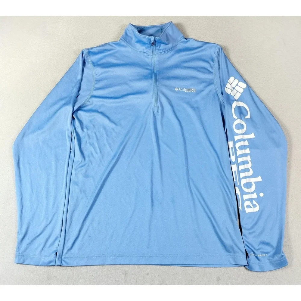Columbia PFG Omni-Shade Shirt Mens Small Blue Quarter Zip Fishing UPF Sun